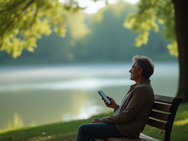 Person enjoying nature, putting away their smartphone, symbolizing a digital detox.